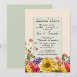 Vintage Floral Botanicals Wedding Rehearsal Dinner Invitation