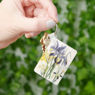 Vintage Floral Botany, Garden Iris Flowers Keychain