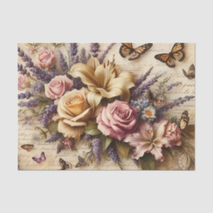 Vintage Floral Bouquet and Butterflies Decoupage Tissue Paper