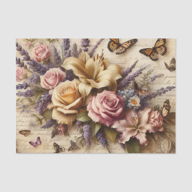 Vintage Floral Bouquet and Butterflies Decoupage Tissue Paper | Zazzle
