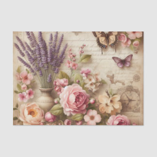 Vintage Floral Bouquet and Butterflies Decoupage Tissue Paper