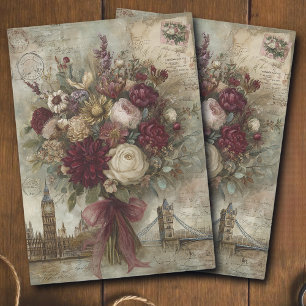 Vintage Floral Bouquet and London Decoupage Tissue Paper
