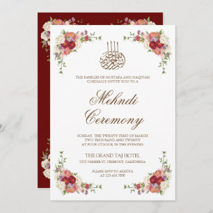 Vintage Floral Bouquet Border Islamic Mehndi Invitation