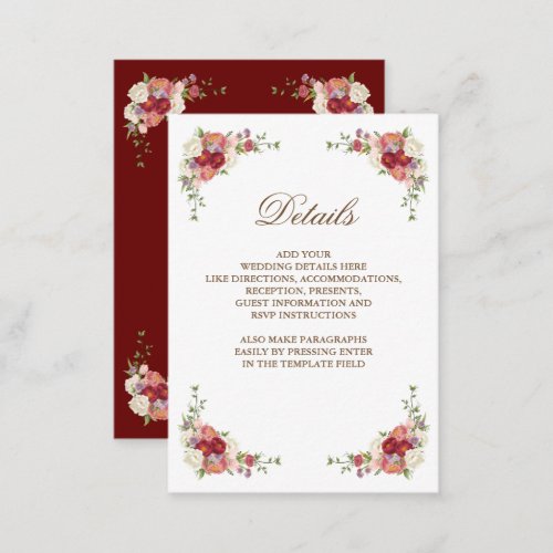 Vintage Floral Bouquet Border Wedding Details Enclosure Card