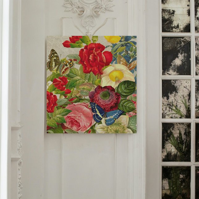 Vintage Floral Bouquet & Butterflies 10x10 Faux Canvas Print (Vintage Floral Bouquet & Butterflies 10x10 Faux Canvas Print)