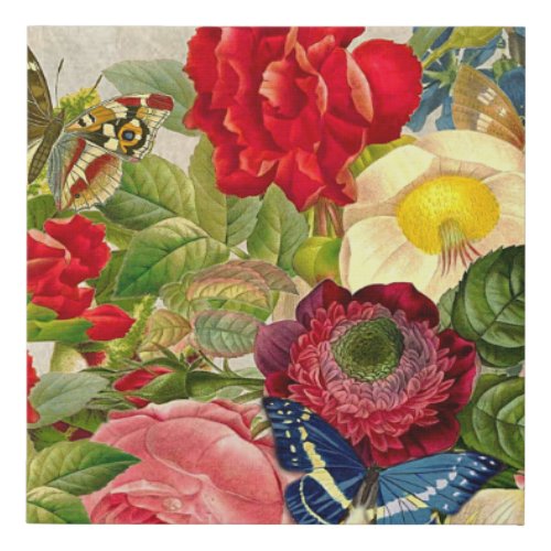 Vintage Floral Bouquet  Butterflies 10x10 Faux Canvas Print