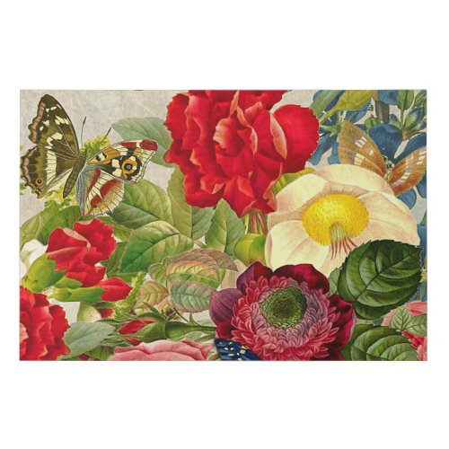 Vintage Floral Bouquet  Butterflies 36x24 Faux Canvas Print