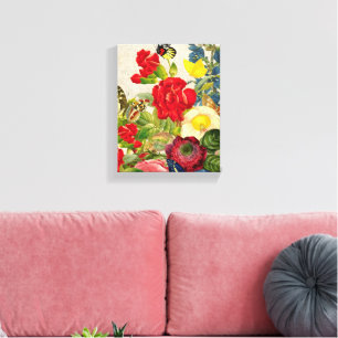 Vintage Floral Bouquet & Butterflies 8x10 Canvas Print
