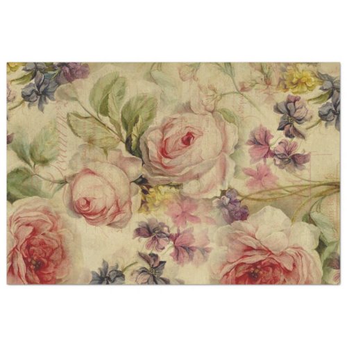 Vintage Floral Bouquet Ephemera Script Decoupage Tissue Paper