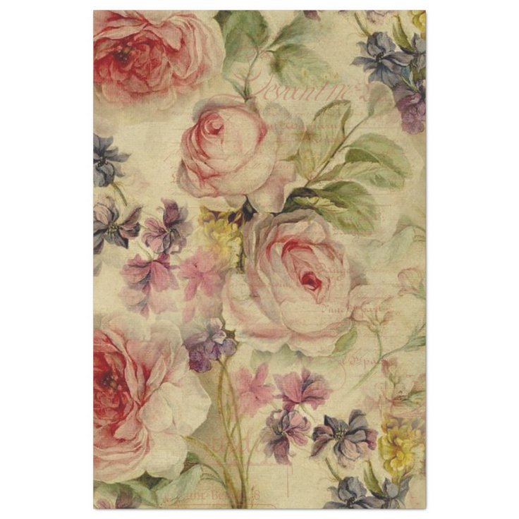 Vintage Floral Bouquet Ephemera Script Decoupage Tissue Paper | Zazzle