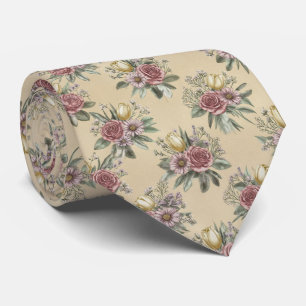 Vintage Floral Bouquet Pattern Neck Tie