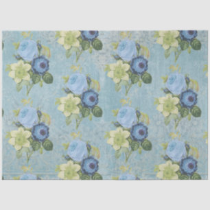 Vintage Floral Bouquet Rose Hellebore Blue White T Tissue Paper