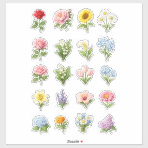 Vintage Floral Bouquet Set Rose Peony Sunflower Sticker