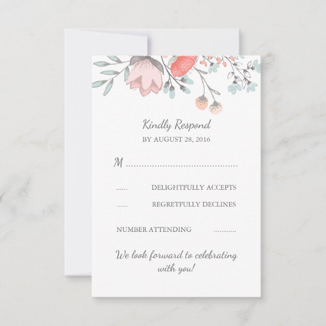 Vintage Floral Bouquet Wedding RSVP Card (Front)