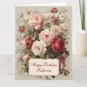 Vintage Floral Bouquet with Custom Text Card