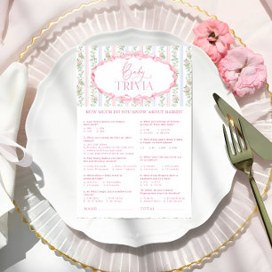 Vintage Floral Bow Baby Shower Baby Trivia Game