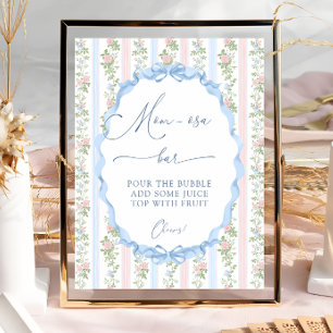 Vintage Floral Bow Baby Shower Mom-osa Bar Poster