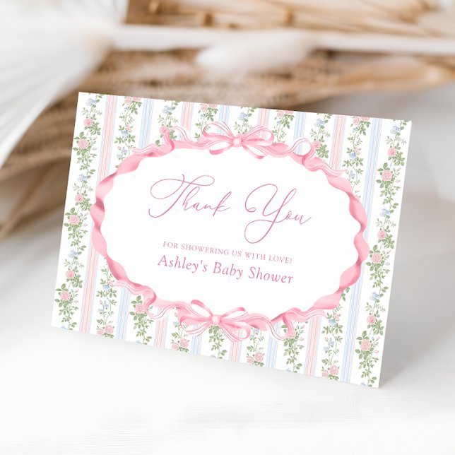 Vintage Floral Bow Baby Shower Thank You Card (Creator Uploaded)