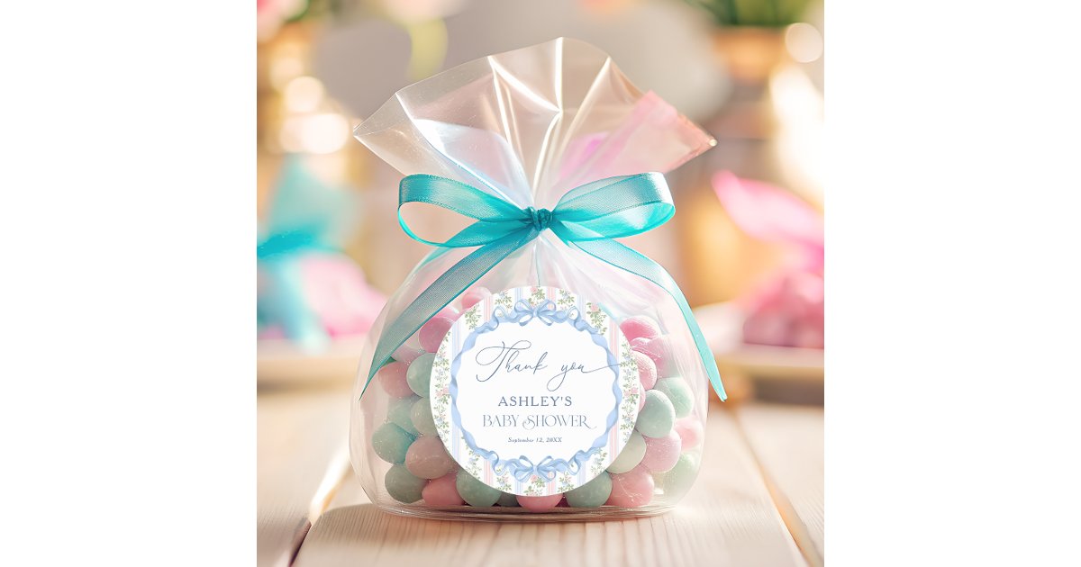 Vintage Floral Bow Baby Shower Thank You Classic Round Sticker | Zazzle