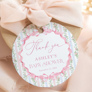 Vintage Floral Bow Girl Baby Shower Thank You Favor Tags