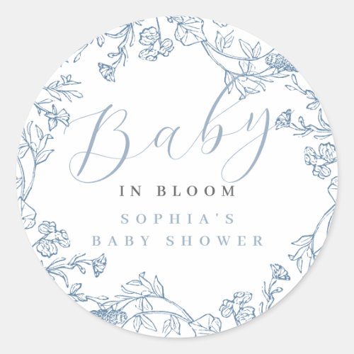 Vintage Floral Boy Baby in Bloom Baby Shower Classic Round Sticker