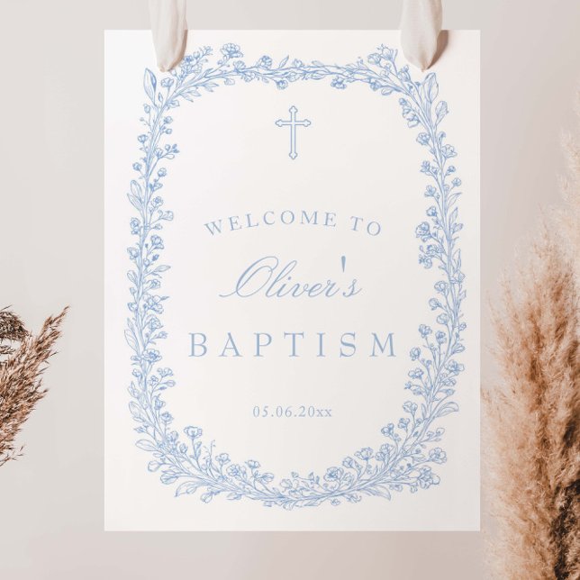 Vintage Floral Boy Baptism Welcome Foam Board (Creator Uploaded)