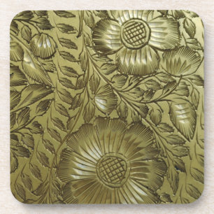 Vintage Floral Brass Coaster Set