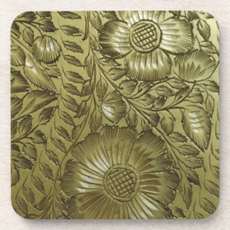 Vintage Floral Brass Coaster Set