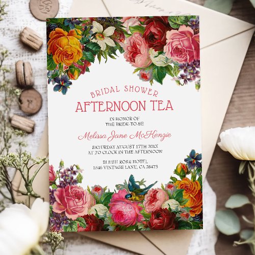 Vintage Floral  Bridal Afternoon Tea Invitation