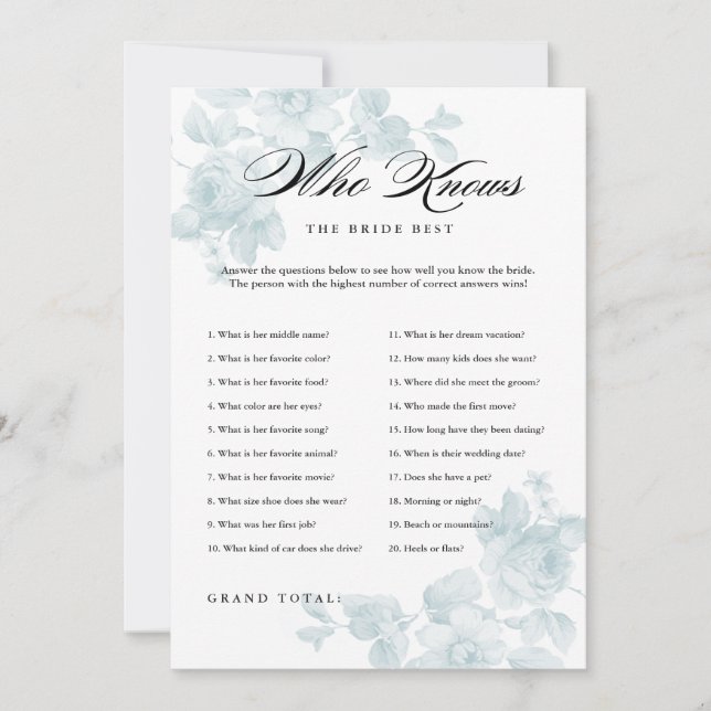 Vintage floral | Bridal Shower Game (Front)