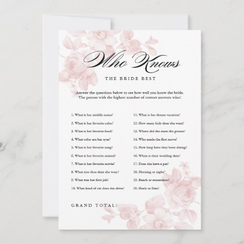 Vintage floral  Bridal Shower Game