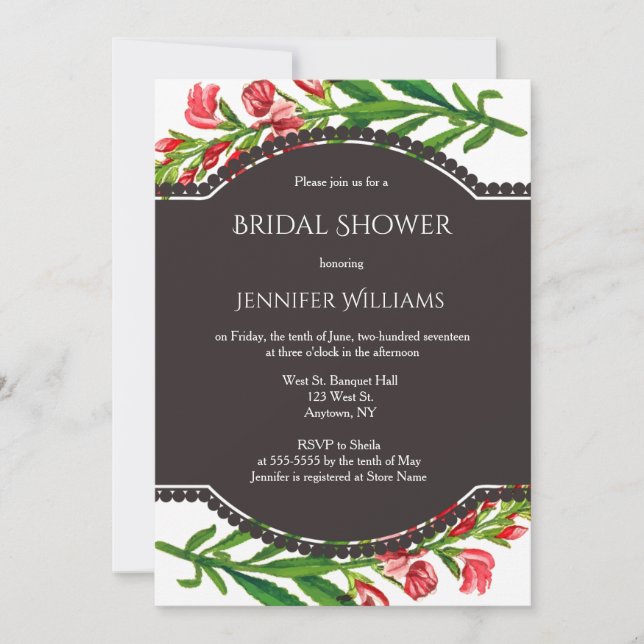 Vintage floral bridal shower invitations (Front)