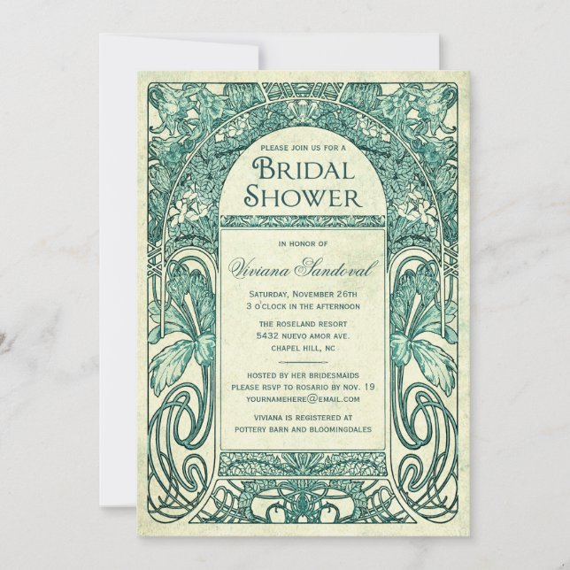 Vintage Floral Bridal Shower Invitations Turquoise (Front)