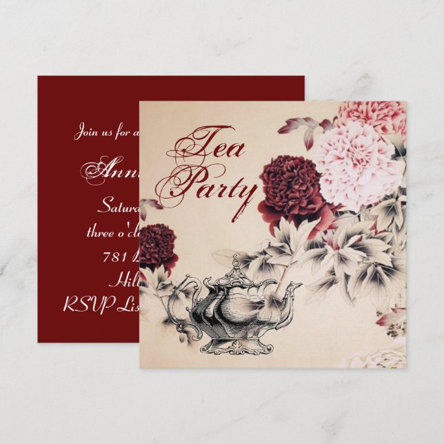 Vintage Floral Bridal Shower Tea Party Invitation (Front/Back)