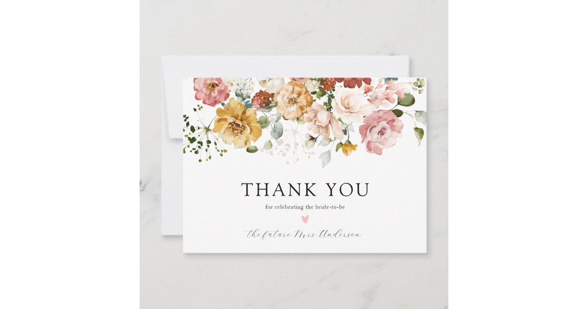 Vintage Floral Bridal Shower Thank You Card | Zazzle