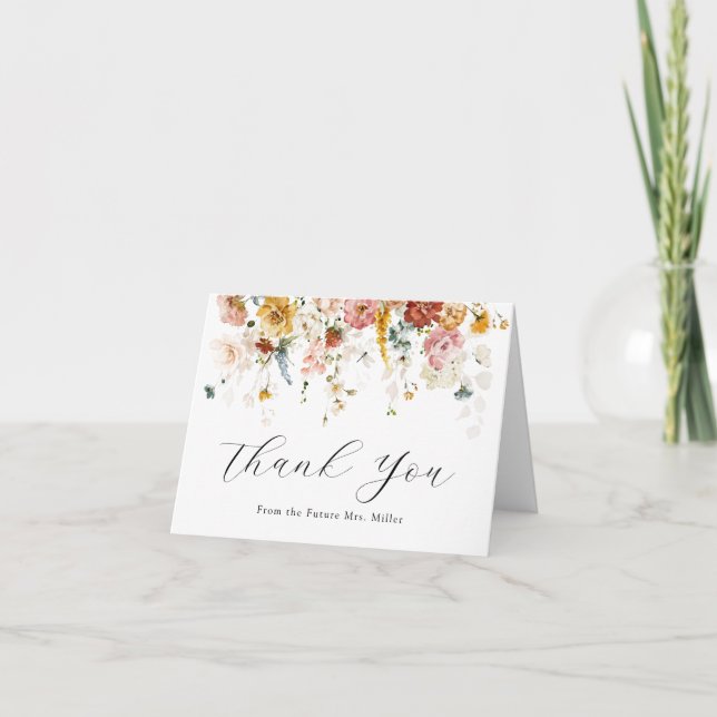 Vintage Floral Bridal Shower Thank You  Card (Front)