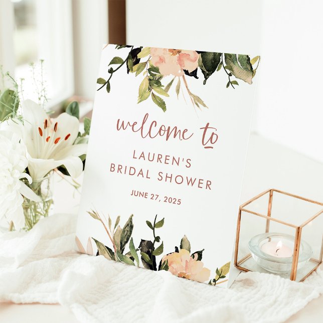 Vintage Floral | Bridal Shower Welcome Pedestal Sign (A pretty, vintage floral bridal shower welcome sign)