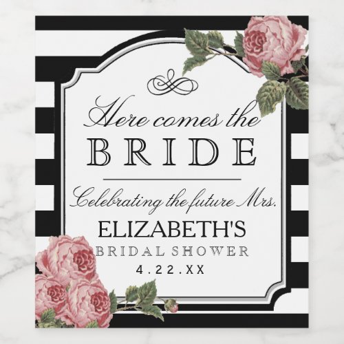 Vintage Floral Bridal Shower Wine Bottle Label