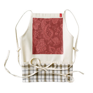 Vintage Floral Brocade Aurora Red Zazzle HEART Apron