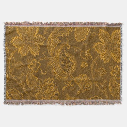 Vintage Floral Brocade Mustard Yellow Gold Afghan Throw Blanket