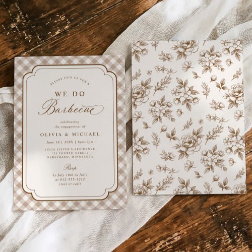 Vintage Floral Brown We Do BBQ Engagement Party Invitation