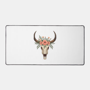 Vintage Floral Bull Skull Boho Western Botanical I Desk Mat