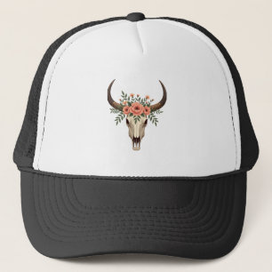 Vintage Floral Bull Skull Boho Western Botanical I Trucker Hat