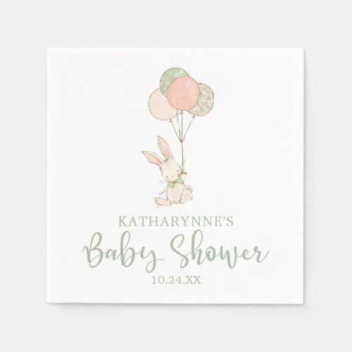 Vintage Floral Bunny Baby Shower Napkins