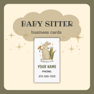 Vintage Floral Bunny Rabbit Babysitter Business Card