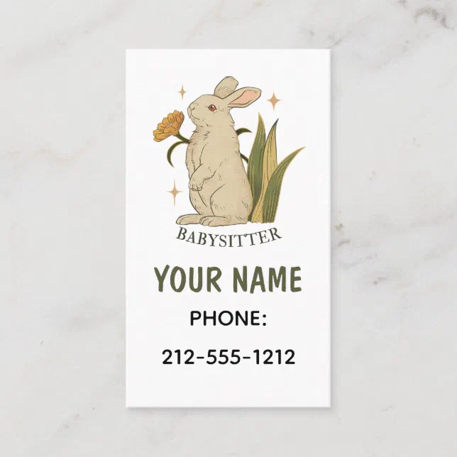 Vintage Floral Bunny Rabbit Babysitter QR Code Business Card | Zazzle