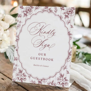 Vintage Floral Burgundy Red Guestbook Wedding Pedestal Sign