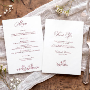 Vintage Floral Burgundy Red Victorian Wedding Menu