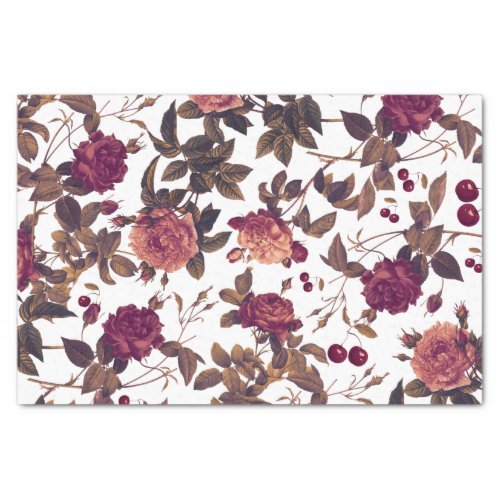 Vintage Floral Burgundy Rose Cherry Tissue Paper