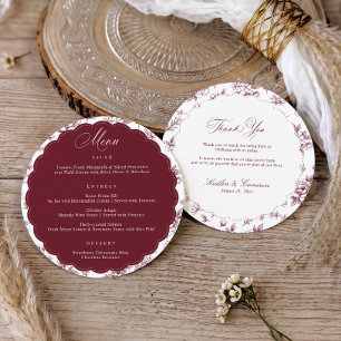 Vintage Floral Burgundy Thank You Round Wedding Menu
